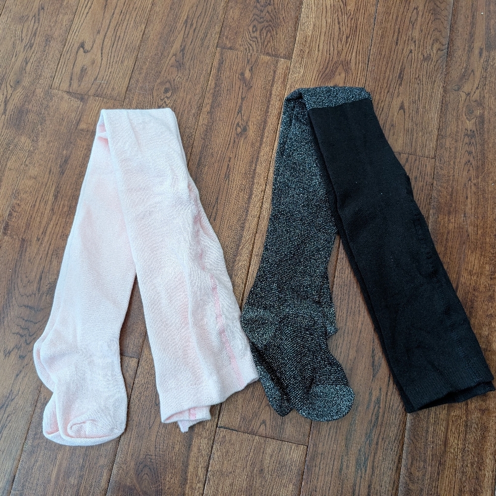 Girl's Winter Weight Tights Pink Black Sparkle Size M (7-10) NWOT